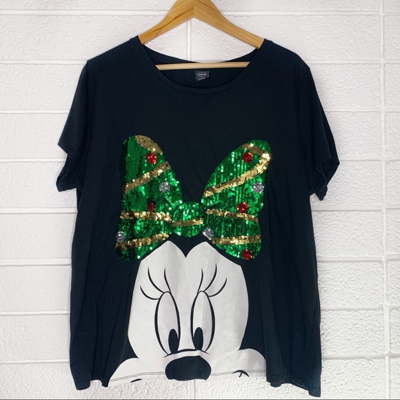 SOLD Disney Christmas Minnie Mouse Sequin Bow Tee - Picture 4 of 8